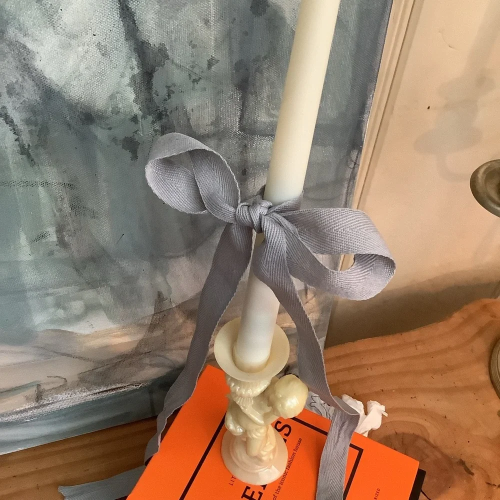Vintage Plastic Cherub Statue Candlestick Candle Holder + Battery Candle RIBBON